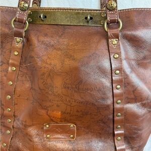 Patricia Nash Brown Leather Tote with Map Design